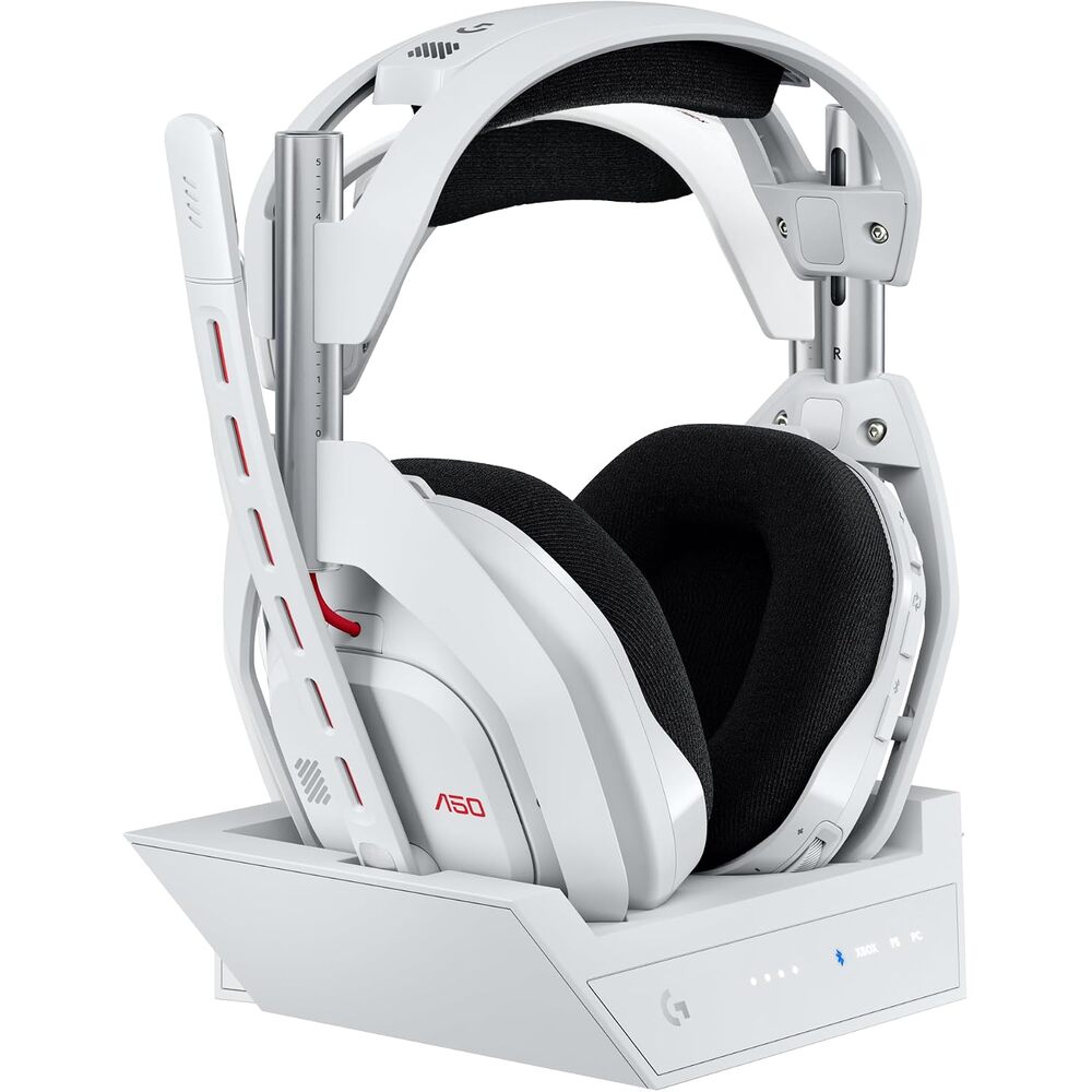 Logitech G Astro A50 Multi-Platform Wireless Gaming Headset + Base Station for PS5/Xbox/PC: PLAYSYNC Audio Switcher, <16bit/48kHz (Console), <24bit/48kHz (PC), 24hr Battery, 2.4GHz & BT - White