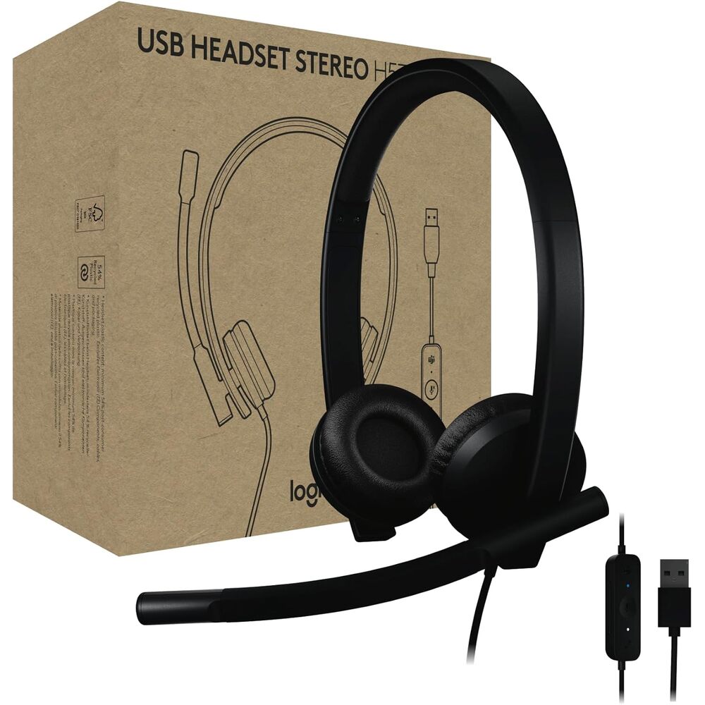 Logitech H570e USB Headset with Microphone for PC and Mac, USB-A Wired Headset with Stereo Sound, Noise-Canceling Mics and Inline Controls, Certified for Microsoft Teams, Black