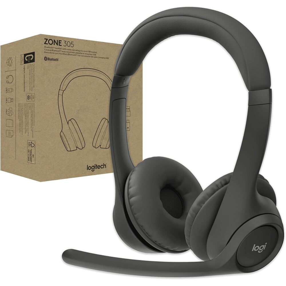 Logitech Zone 305 for Business, Wireless Bluetooth Headset with Microphone, for Google Meet, Google Voice, Zoom, Compatible with Windows, Mac, Chrome, Linux, iOS, iPadOS, Android