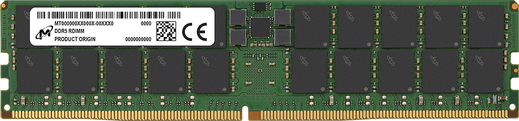 Micron MTC40F204WS1RC64BC1R 96 GB DDR5-6400 RDIMM 2Rx4 PC5-51200 CL52 1.1V-12V Ext ECC RAM Card