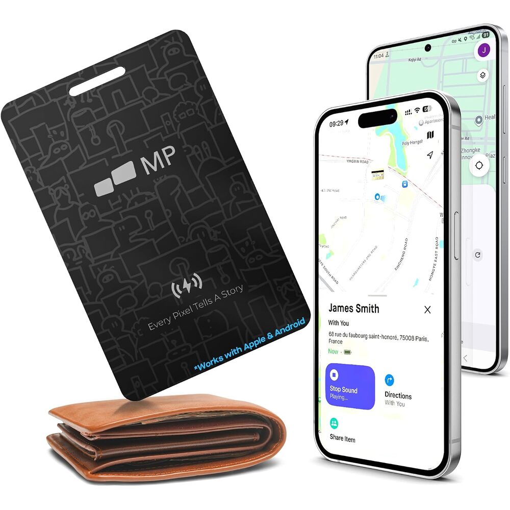 2026 Mobile Pixels Wallet Tracker Card, Works with (iOS and Android), Ultra Slim Rechargeable Bluetooth Tracker, Tracker Key Finder, Portable Item Locator for Wallet, Bags, Luggage (1- Pack)