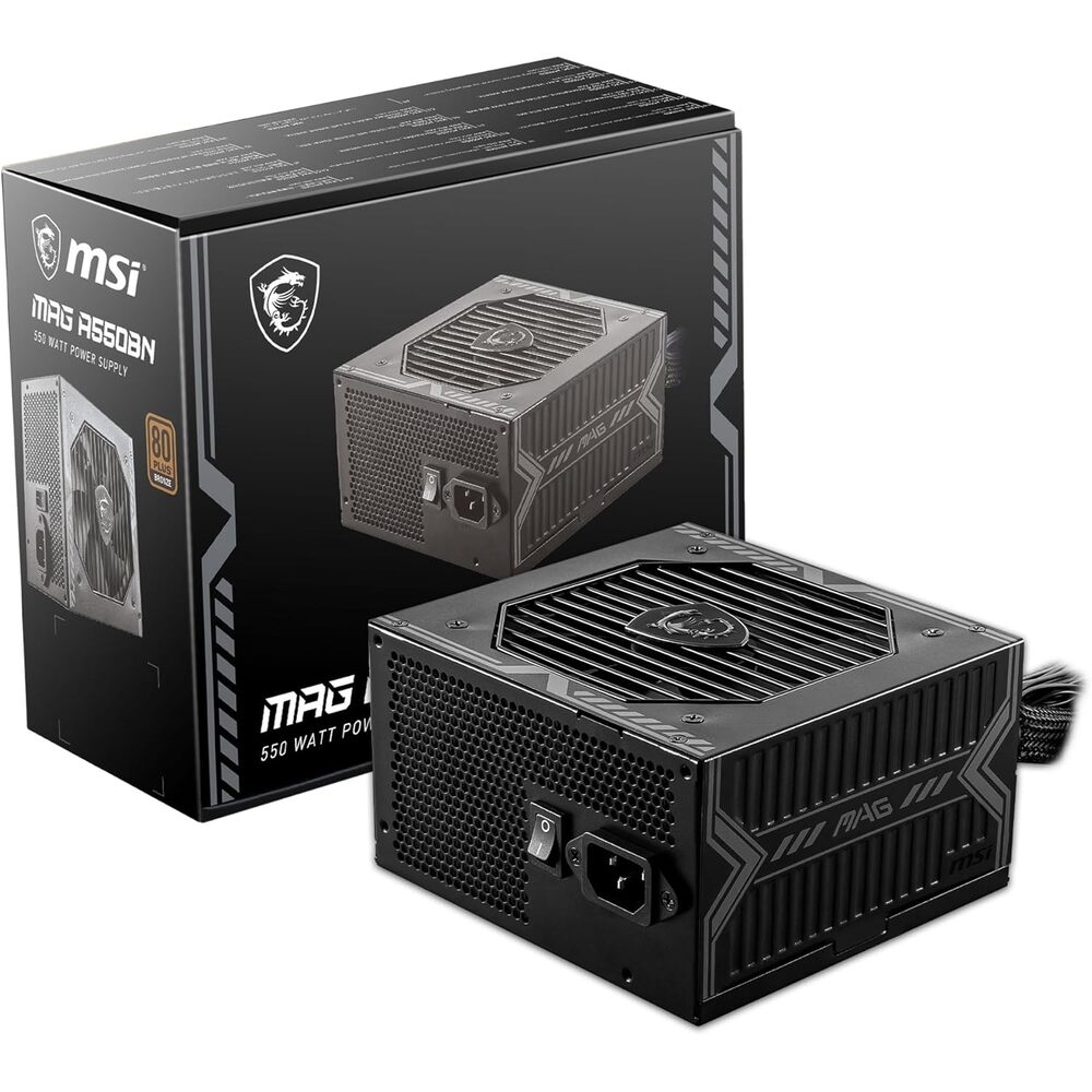 MSI MAG A550BN, Non-Modular Compact 550W Power Supply, 80+ Bronze, Low-Noise Fan, Active PFC Design, 5 Year Warranty