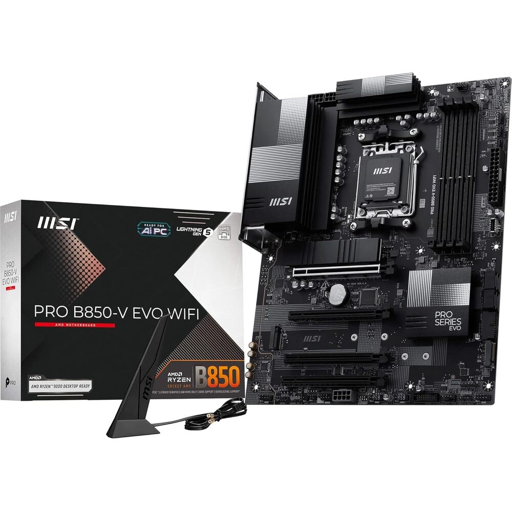 MSI PRO B850-V EVO WiFi Motherboard, ATX - Supports AMD Ryzen 9000/8000 / 7000 Processors, AM5 - DDR5 Memory Boost (up to 8200+ MT/s OC), PCIe 5.0 x16, M.2 Gen5, Wi-Fi 7, 5G LAN