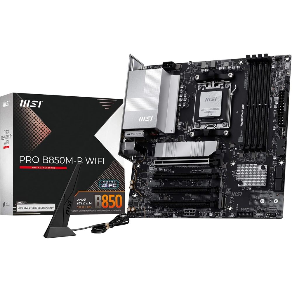 MSI PRO B850M-P WiFi Motherboard, ATX - Supports AMD Ryzen 9000/8000 / 7000 Processors, AM5 - DDR5 Memory Boost (8200+ MT/s OC), PCIe 5.0 x16 & 4.0 x16, M.2 Gen5, Wi-Fi 7, 5G LAN