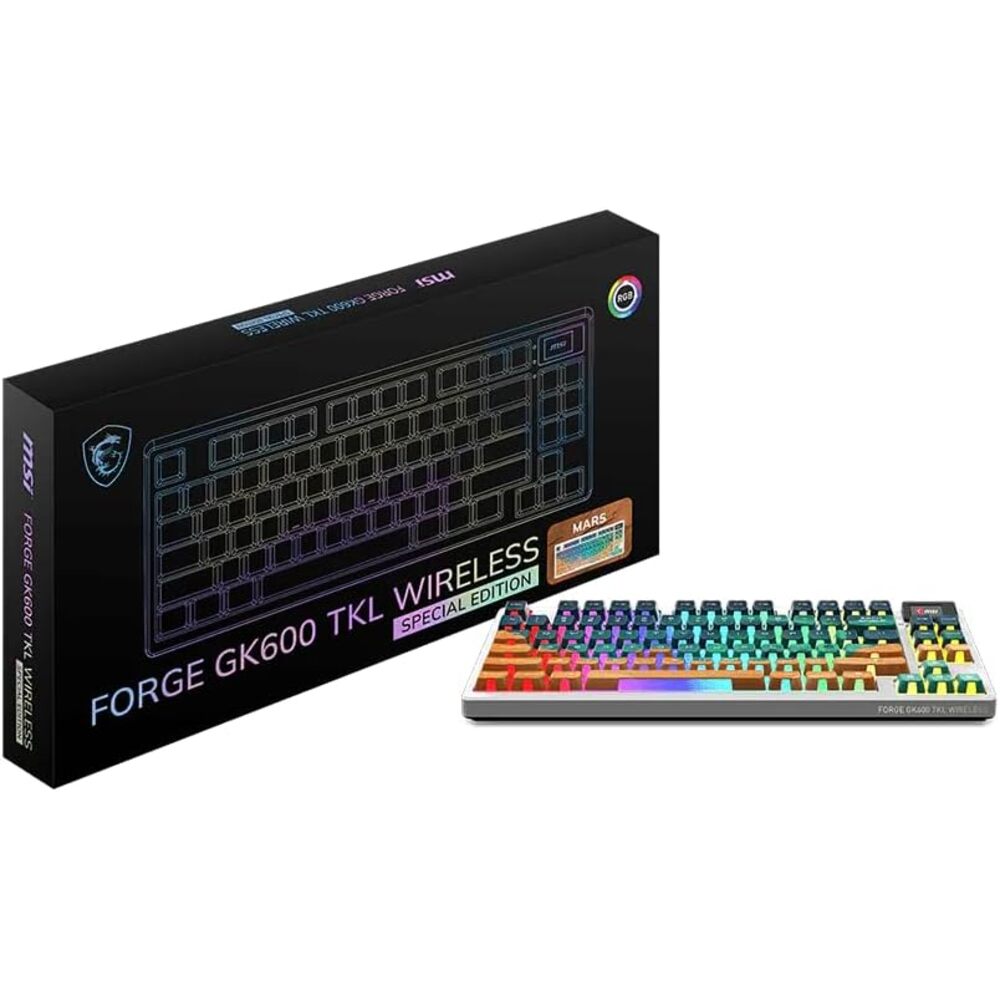 msi Forge GK600 TKL W Mars US - Mechanical Linear SWITCHES - Dye-Sublimated PBT Keycaps, Anti-Slip Base, RGB LED, USB 2.0, Bluetooth, 2.4 GHz - Tenkeyless