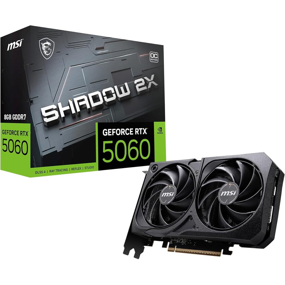 msi Gaming RTX 5060 8G Shadow 2X OC Graphics Card (8GB GDDR7,128-bit, Extreme Performance: 2535 MHz, DisplayPort x3 2.1a, HDMI 2.1b, NVIDIA Blackwell Architecture)