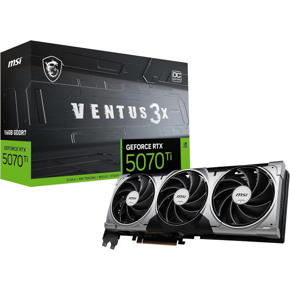 msi Gaming RTX 5070 Ti 16G Ventus 3X OC Graphics Card (16GB GDDR7, 256-bit, Extreme Performance: 2497 MHz, DisplayPort x 3 2.1a, HDMI 2.1b, NVIDIA Blackwell Architecture)