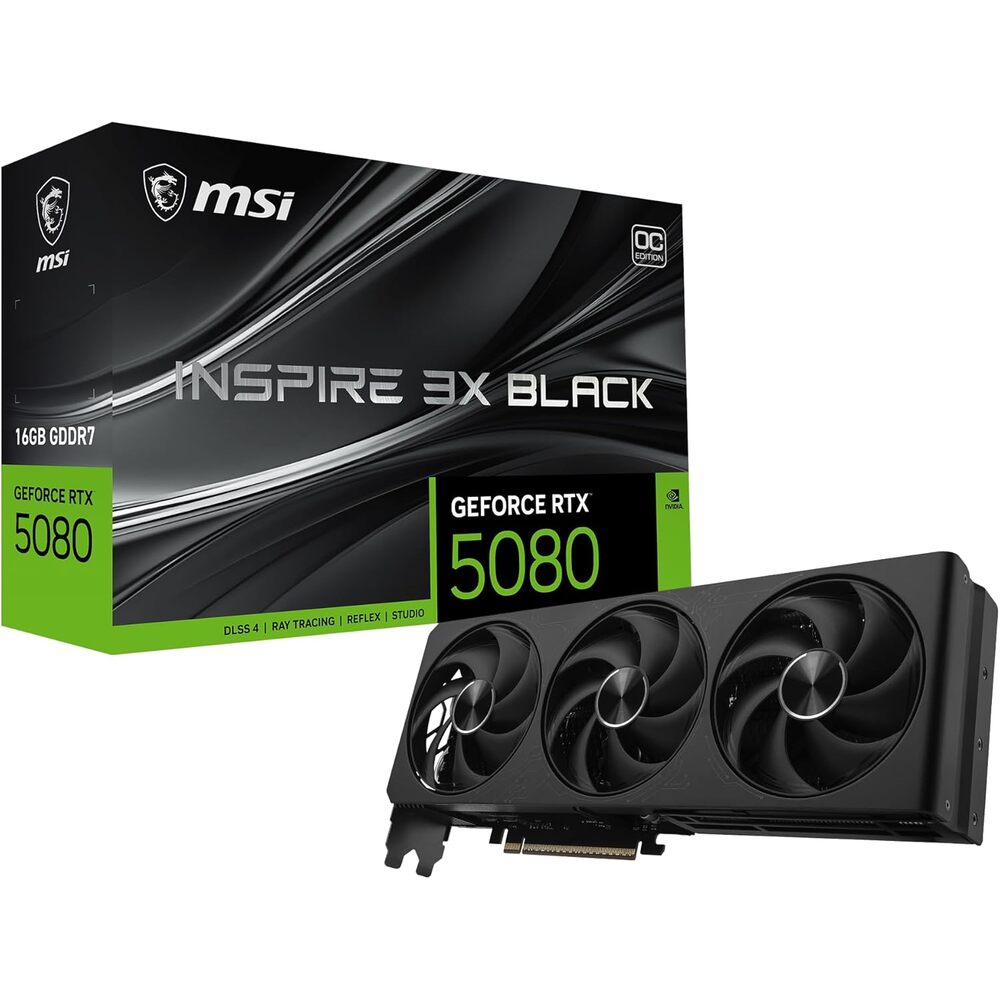 msi Gaming RTX 5080 16G Inspire 3X OC Black Graphics Card (16GB GDDR7, 256-bit, Extreme Clock 2655 MHz, DisplayPort x 3 2.1a, HDMI 2.1b, NVIDIA Blackwell Architecture)