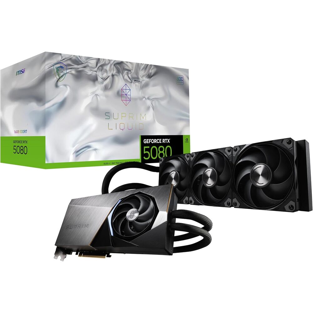 msi Gaming RTX 5080 16G SUPRIM Liquid SOC Graphics Card (16GB GDDR7, 256-bit, Extreme Performance: 2760 MHz, DisplayPort x 3 2.1a, HDMI 2.1b, NVIDIA Blackwell Architecture)