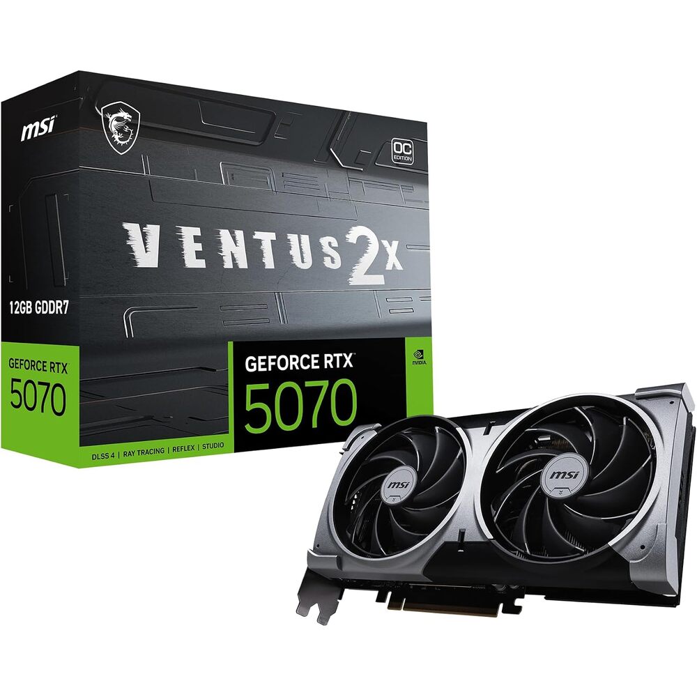 msi Gaming RTX 5070 12G Ventus 2X OC Graphics Card (12GB GDDR7, 192-bit, Extreme Performance: 2557 MHz, DisplayPort x3 2.1a, HDMI 2.1b, NVIDIA Blackwell Architecture)
