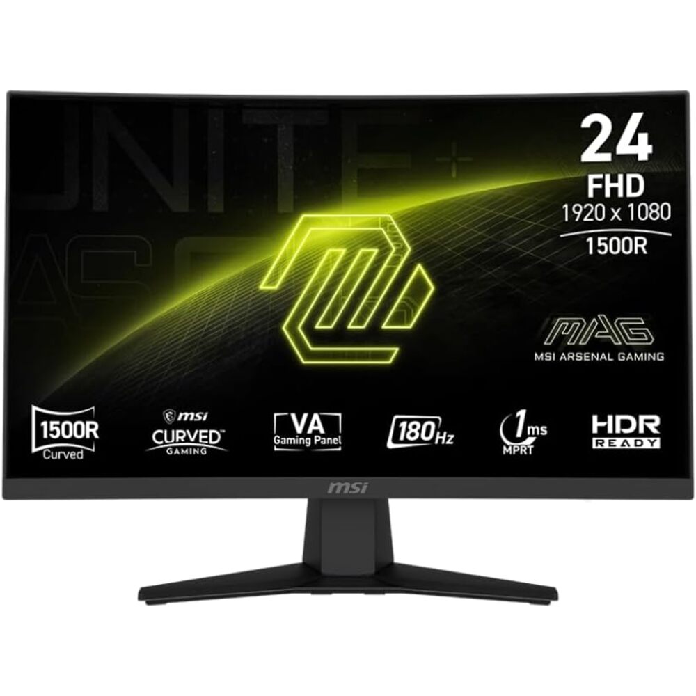 msi MAG 244C 24-inch 1920 x 1080 (FHD) Gaming Monitor, 180Hz, AMD FreeSync, HDMI, DisplayPort, VESA, Tilt, Height Adjustable, Speaker, 1ms, Black