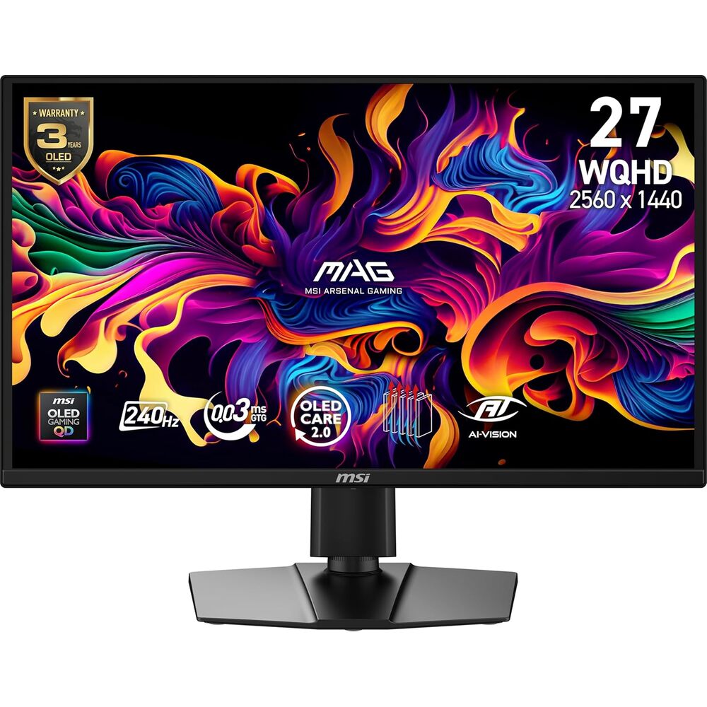 msi MAG 272QP QD-OLED X24 27-Inch WQHD Gaming Monitor, 2560 x 1440 Quantum Dot OLED Panel, 240Hz, 0.03ms, Adaptive-Sync, HDMI2.1, DP 1.4a, Tilt/Height Adjustable, Black