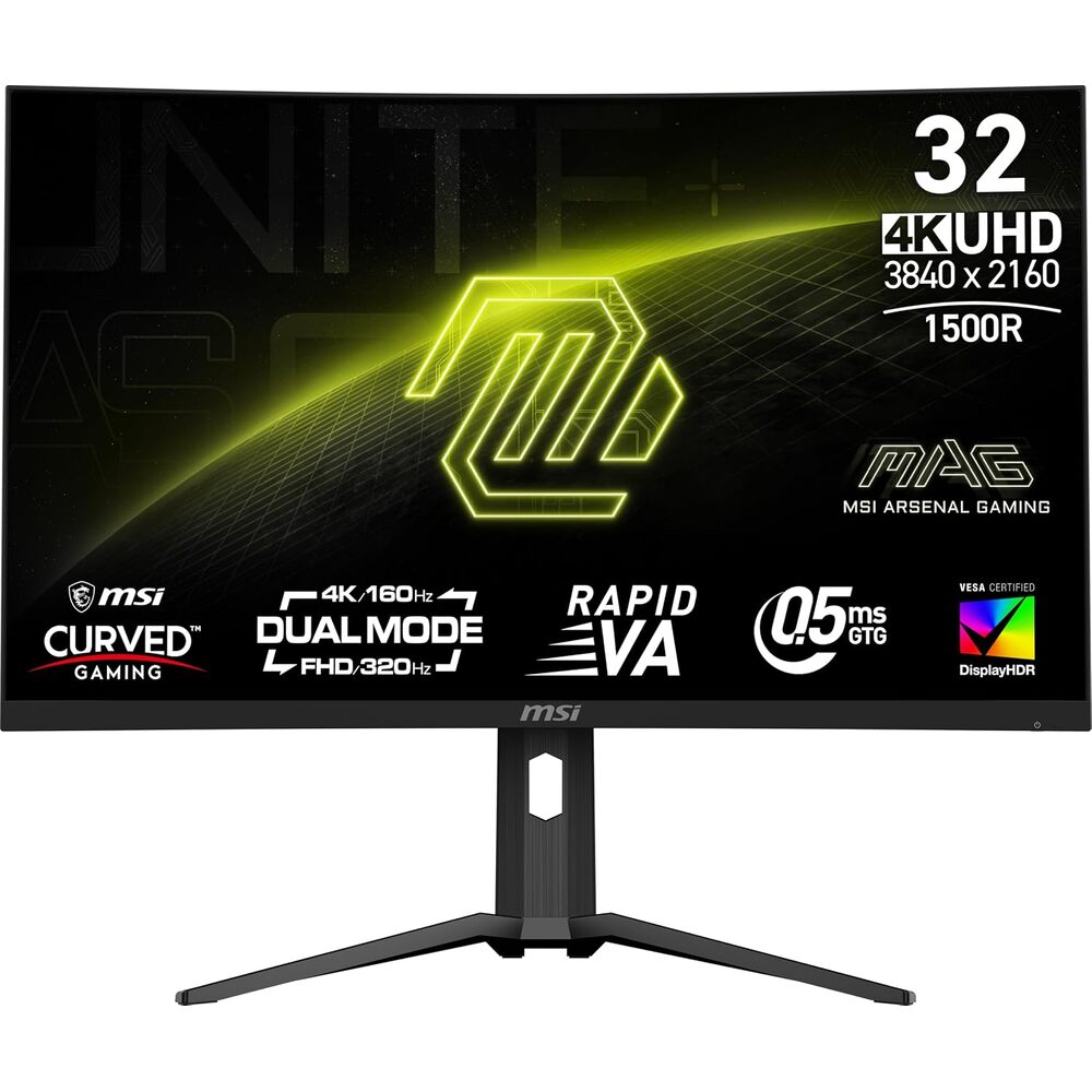 msi MAG 321CUPDF 32-inch 3840 x 2160 (UHD) Gaming Monitor, 320Hz, AMD FreeSync Premium, HDMI, DisplayPort, VESA, Tilt, Height Adjustable, Speaker, 0.5ms, Black