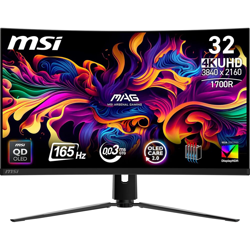 msi MAG 321CUP QD-OLED, 32-Inch, 4K UHD, 3840x2160, OLED Monitor, 165Hz, 0.03ms, DisplayHDR True Black 400, G-SYNC Compatible, HDMI 2.1, DP 1.4a, USB C (15W PD), Tilt/Height Adjustable, Black