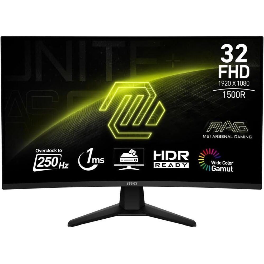 msi MAG 32C6X 31.5-inch 1920 x 1080 (FHD) Computer Monitor, 250Hz, AMD Adaptive Sync, HDR Ready, HDMI, VGA Port, Display Port, VESA, Tilt, Speaker, 1ms, Black