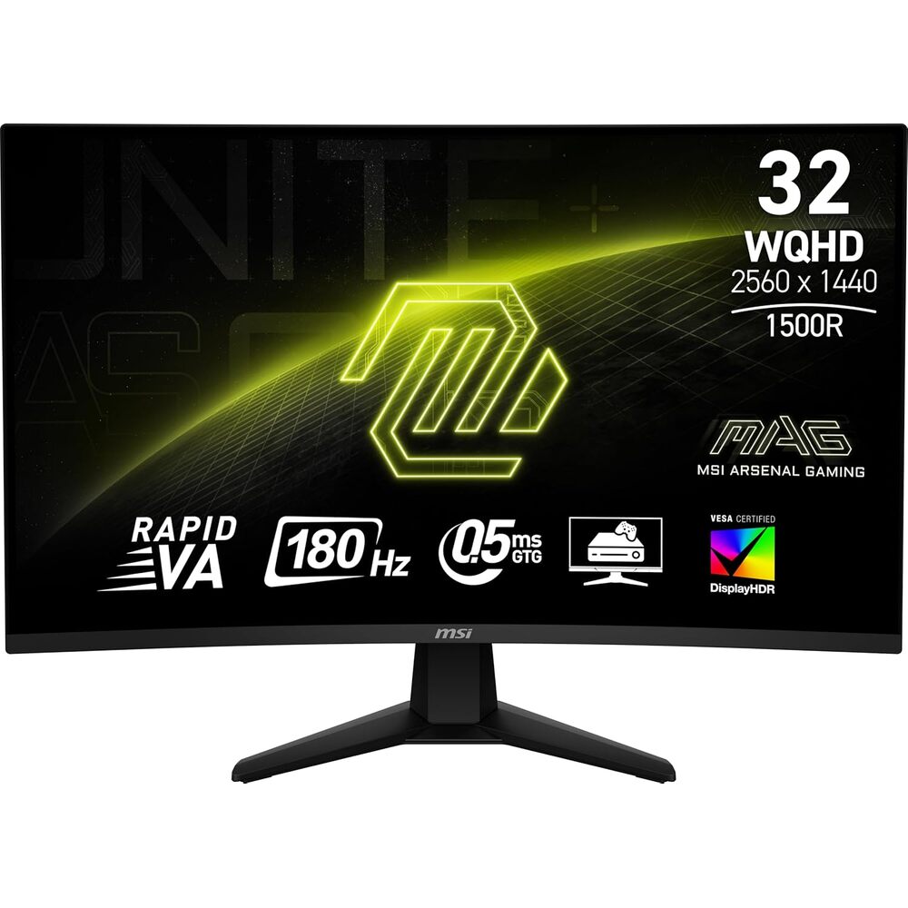 msi MAG 32CQ6F 31.5-inch 2560 x 1440 (QHD) Computer Monitor, 180Hz, AMD FreeSync, HDMI, Display Port, VGA Port, VESA, Tilt, Height Adjustable, Speaker, 0.5ms, Black