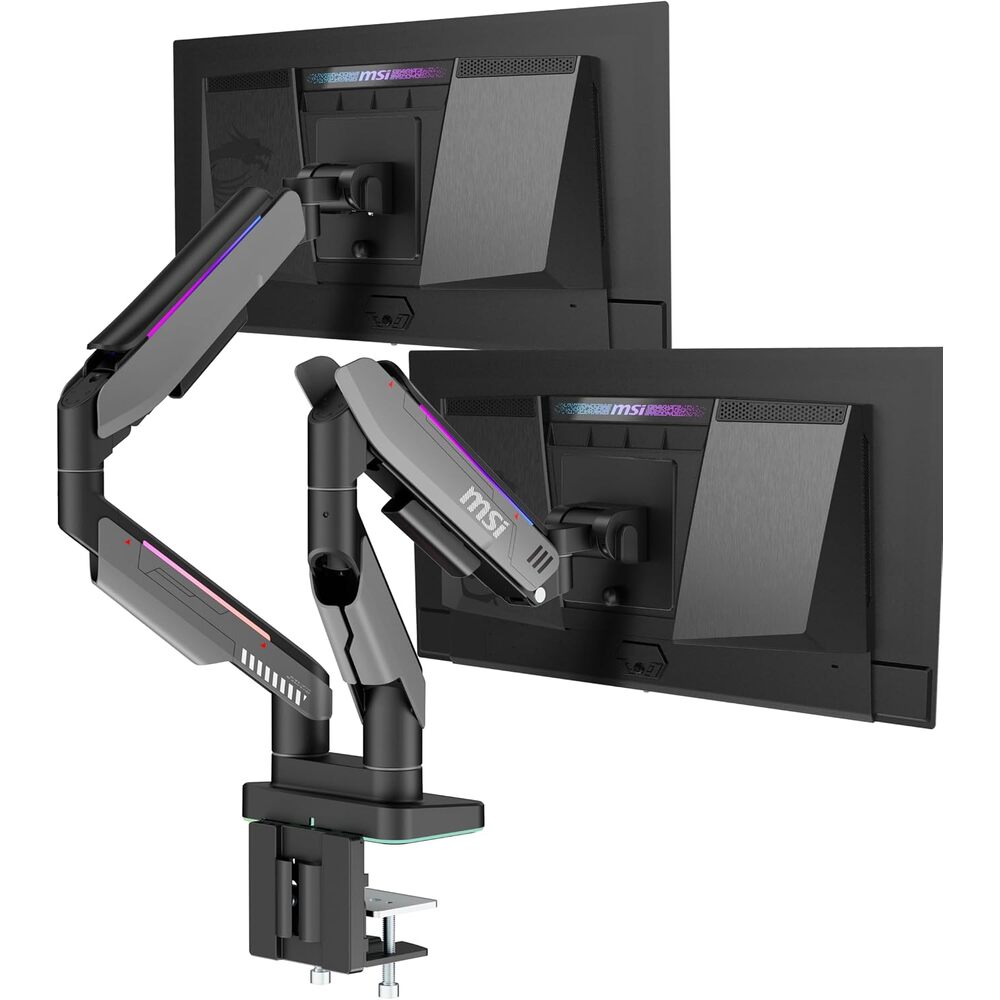 MSI MPG MT201DR V2-Premium RGB Dual Monitor Stand Arms,17-35" Support,VESA Compatible,Adjustable Heavy Duty Gas Spring Mount,44 lbs per Screen Capacity,Clamp&Grommet,Quick Release Plate-Gray
