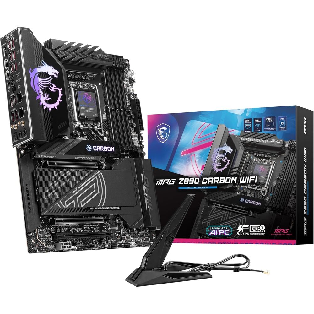 MSI MPG Z890 Carbon WiFi Gaming Motherboard (Support Core Ultra Series 2 Intel Processors, LGA 1851, DDR5, PCIe 5.0, M.2, SATA, 5Gbps LAN, USB Type-C, Wi-Fi 7, Bluetooth 5.4, Thunderbolt 4, ATX)