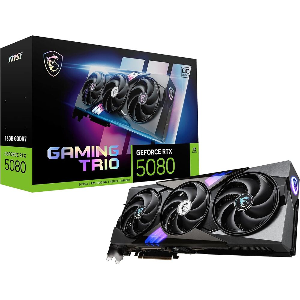 msi Gaming RTX 5080 16G Gaming Trio OC Graphics Card (16GB GDDR7, 256-bit, Extreme Performance: 2715 MHz, DisplayPort x 3 2.1a, HDMI 2.1b, NVIDIA Blackwell Architecture)