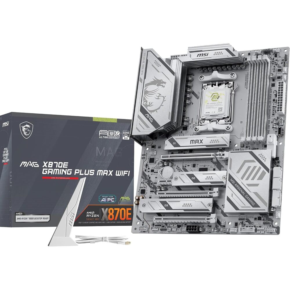 MSI MAG X870E Gaming Plus MAX WiFi Motherboard, ATX - Supports AMD Ryzen 9000/8000 / 7000 Processors, AM5 - DDR5 Memory Boost (up to 8200+ MT/s OC), PCIe 5.0 x16, M.2 Gen5, Wi-Fi 7, 5G LAN