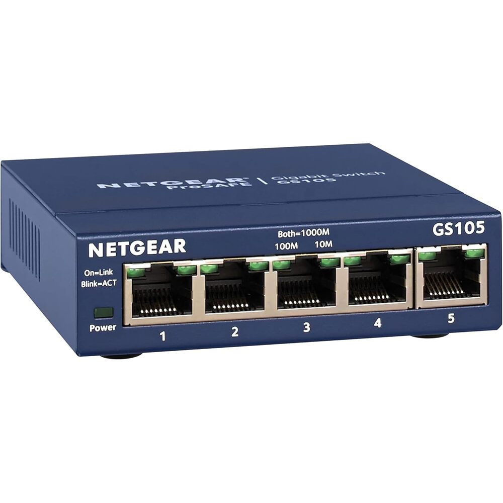 NETGEAR 5-Port Gigabit Ethernet Unmanaged Switch (GS105NA) - Desktop or Wall Mount