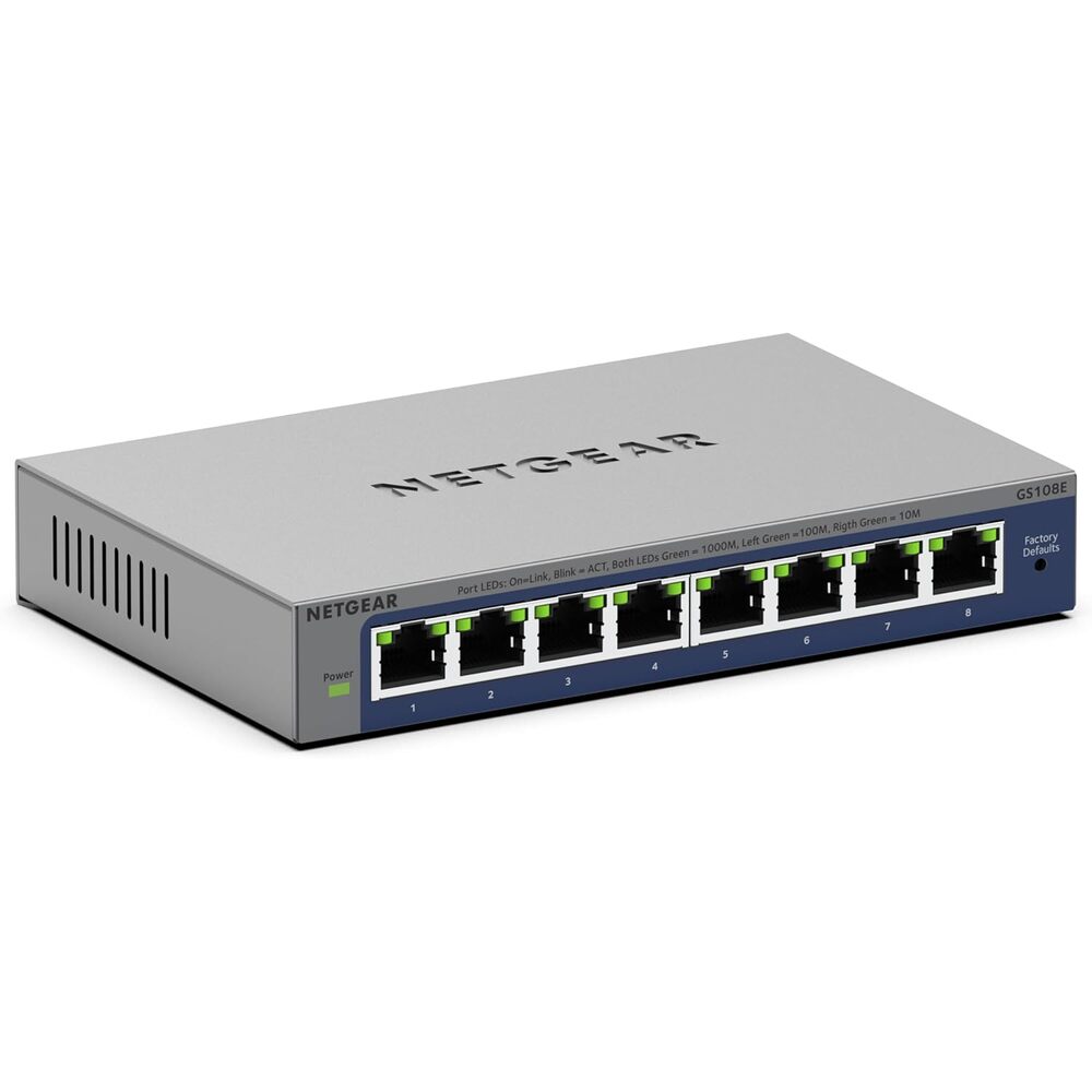 NETGEAR 8-Port Gigabit Ethernet Easy Smart Managed Switch (GS108E) - Managed, Desktop or Wall Mount