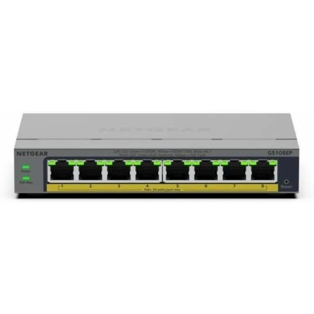 NETGEAR 8-Port Gigabit Ethernet PoE+ Easy Smart Managed Switch - with 8 x PoE+ @ 62W, Fanless, Desktop or Wall Mount (GS108EP)