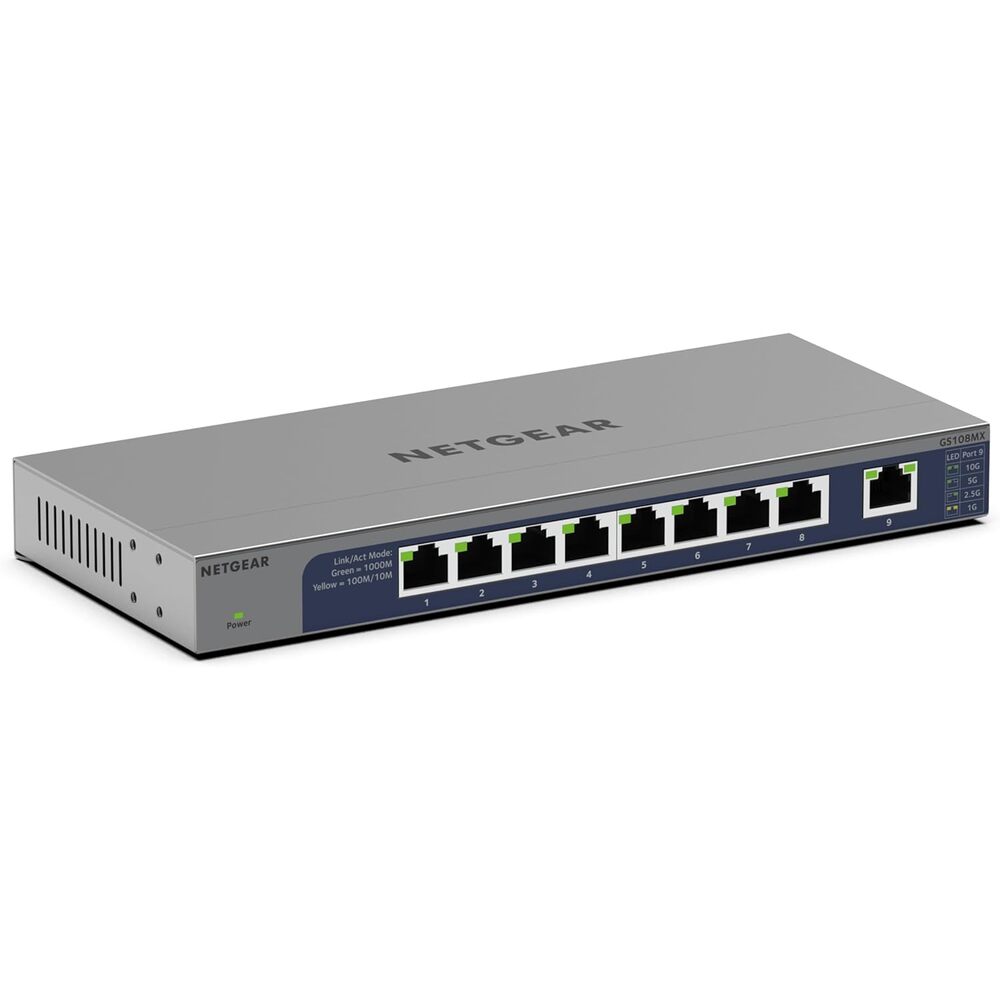 NETGEAR 8-Port 1G/10G Multi-Gigabit Ethernet Unmanaged Switch (GS108MX) - with 1 x 10G/Multi-gig RJ-45 Ethernet Uplink, Desktop or Wall Mount