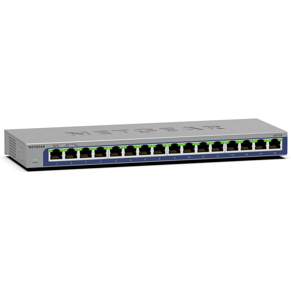 NETGEAR 16-Port Gigabit Ethernet Unmanaged Switch (GS116) - Desktop or Wall Mount