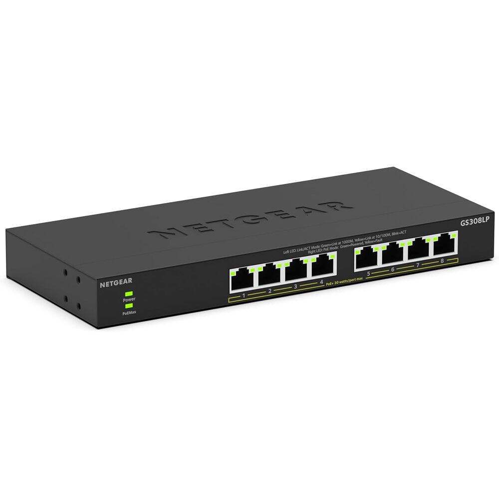 NETGEAR 8-Port PoE Gigabit Ethernet Unmanaged Essentials Switch (GS308LP) - with 8 x PoE+ @ 60W Upgradeable, Desktop, Wall Mount or Rack Mount
