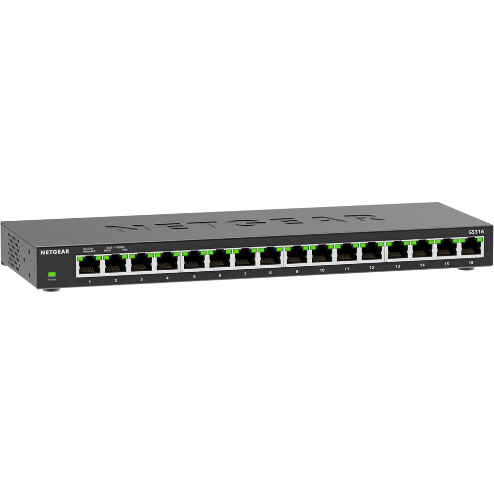 NETGEAR 16-Port Gigabit Ethernet Unmanaged Network Switch (GS316v3) � Plug-and-Play, Fanless Silent Metal Housing, Desktop or Wall Mount, with 802.1p QoS & 9K Jumbo Frame Support