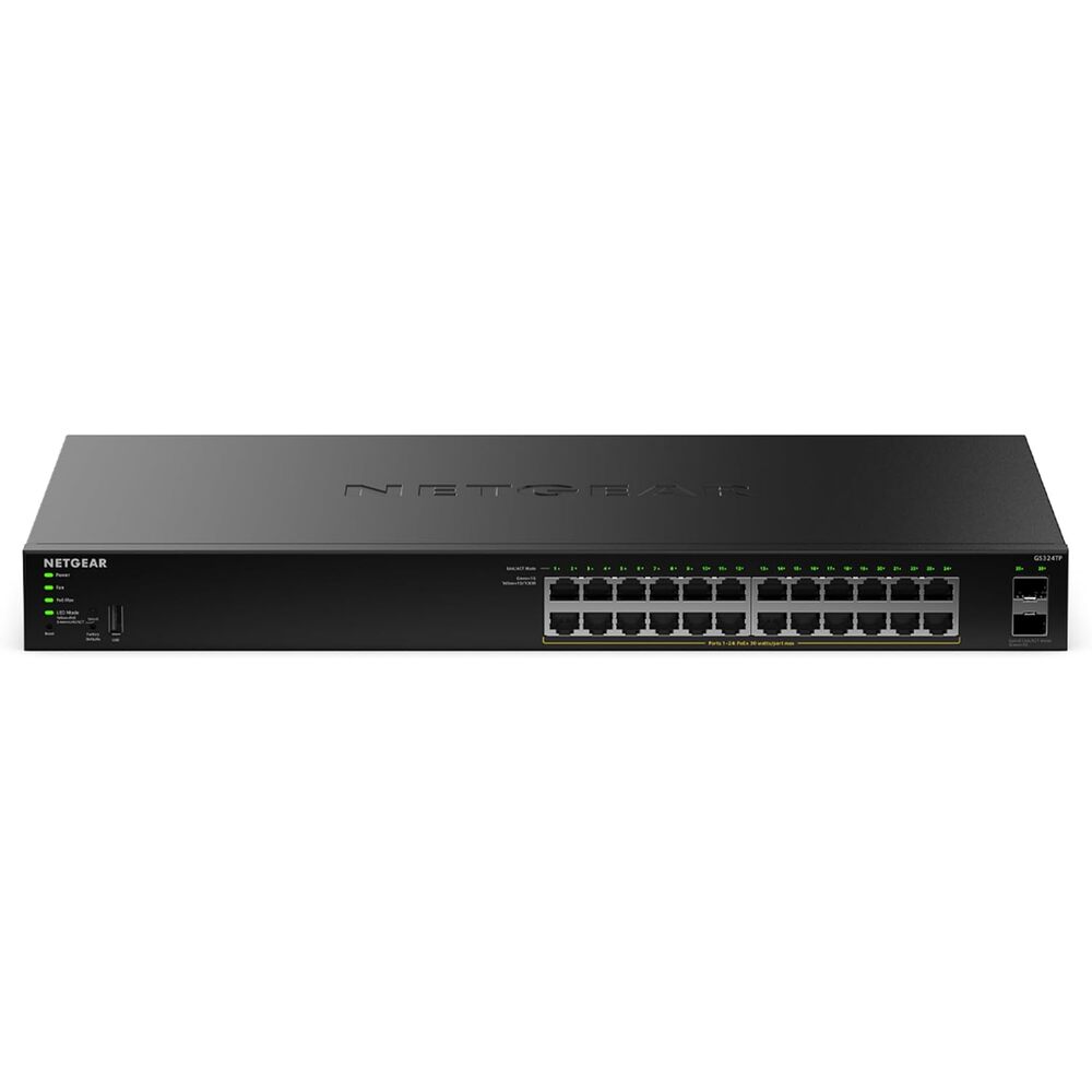 NETGEAR S350 Series 26-Port Gigabit Ethernet PoE+ Smart Managed Essentials Switch � 24 x 1G PoE+ @ 190W, 2 x 1G Dedicated SFP � Desktop or Rackmount (GS324TPv2)