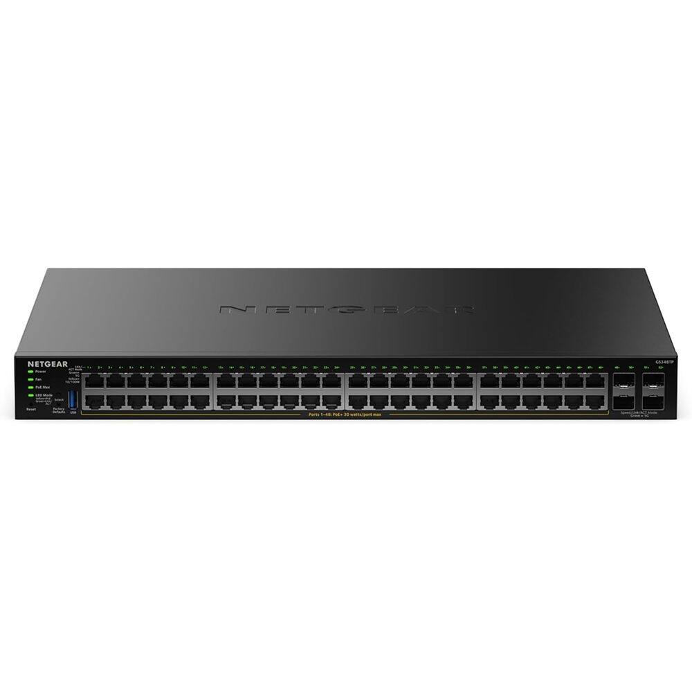 NETGEAR S350 Series 52-Port Gigabit Ethernet PoE+ Smart Managed Essentials Switch � 48 x 1G PoE+ @ 380W, 4 x 1G Dedicated SFP � Desktop or Rackmount (GS348TPv2)