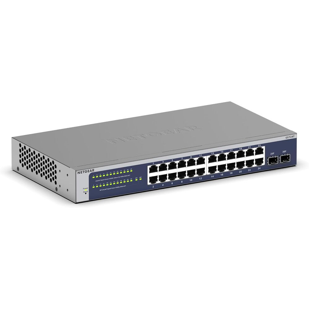 NETGEAR 24-Port Gigabit Ethernet Smart Switch (GS724T) - Managed, Optional 1 Year Insight Cloud Management, with 2 x 1G SFP, Desktop or Rackmount
