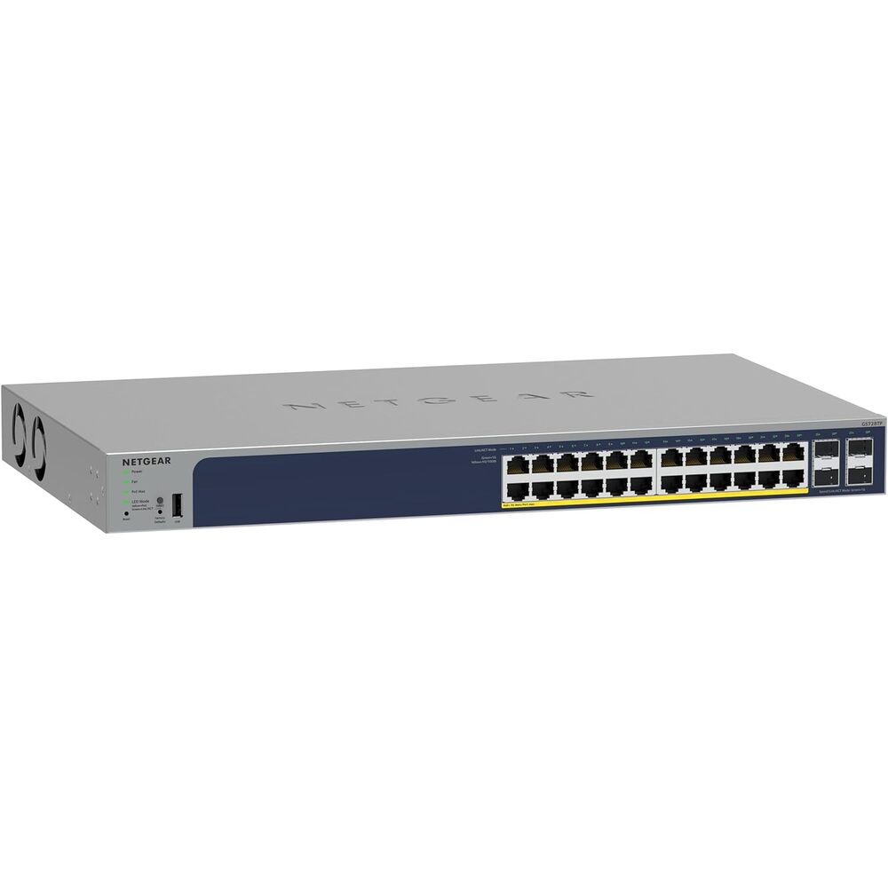 NETGEAR 28-Port PoE Gigabit Ethernet Smart Switch (GS728TP) - Managed, Optional Insight Cloud Management, 24 x PoE+ @ 190W, 4 x 1G SFP, Desktop or Rackmount