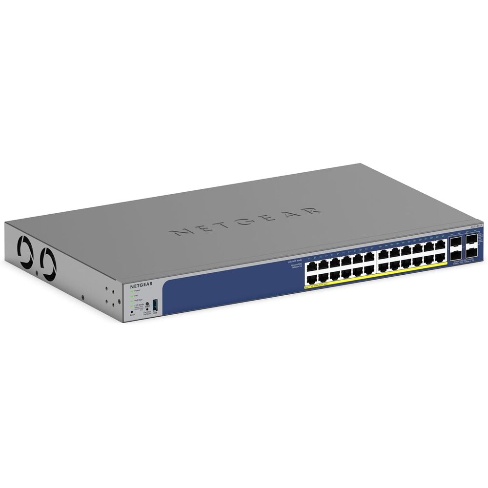 NETGEAR 28-Port PoE Gigabit Ethernet Smart Switch (GS728TXP)- Managed, with 24 x PoE+ @ 190W, 4 x 10G SFP+, Optional Insight Cloud Management, Desktop or Rack Mount