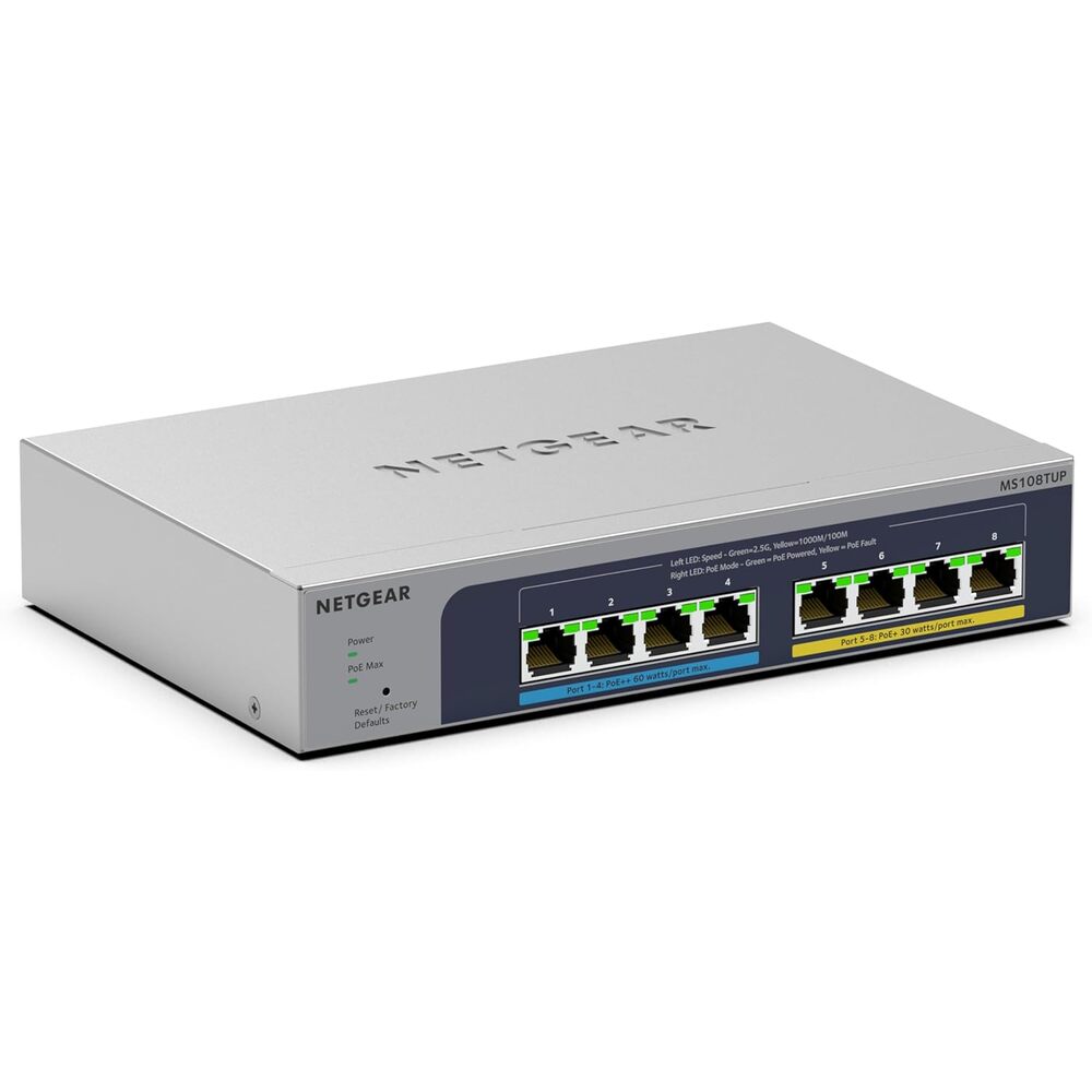 NETGEAR 8-Port Ultra60 Multi-Gigabit Ethernet Smart Switch (MS108TUP) - Managed, with 4 x PoE++ and 4 x PoE+ @ 230W, Optional Insight Cloud Management, Desktop or Wall Mount