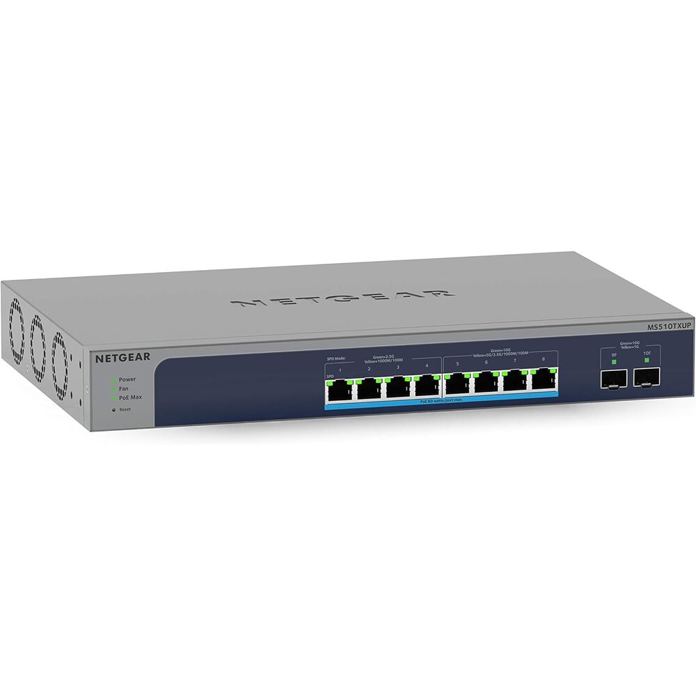 NETGEAR 10-Port Ultra60 10G Multi-Gigabit Ethernet Smart Switch (MS510TXUP) - Managed, with 8 x PoE++ @ 295W, 2 x 10G SFP+, Optional Insight Cloud Management, Desktop or Rackmount