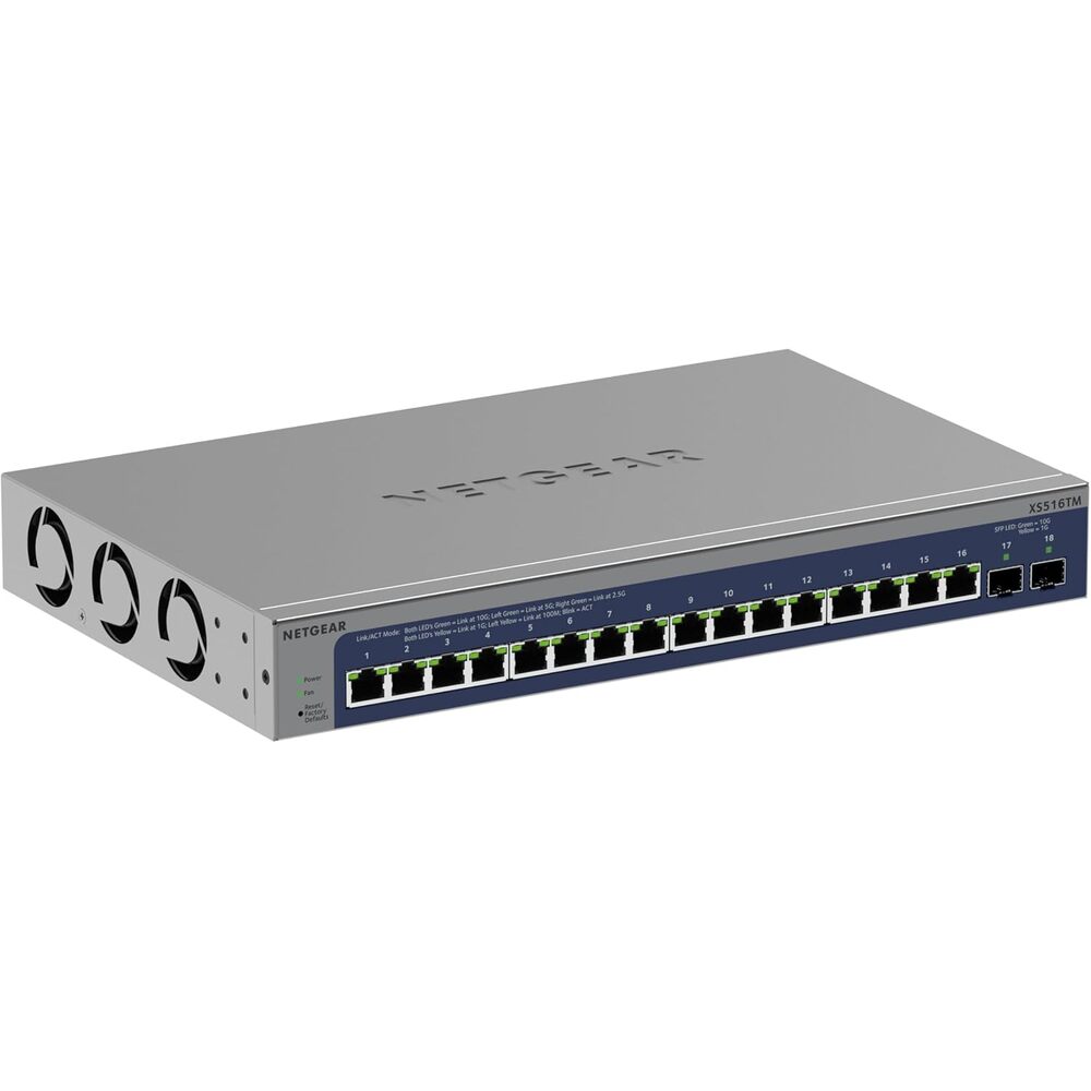 NETGEAR 18-Port 10G/Multi-Gigabit Ethernet Smart Switch (XS516TM) - Managed, with 16 x 10G/Multi-gig Ports, 2 x 10G SFP+, Optional Insight Management, Wall/Rack Mount