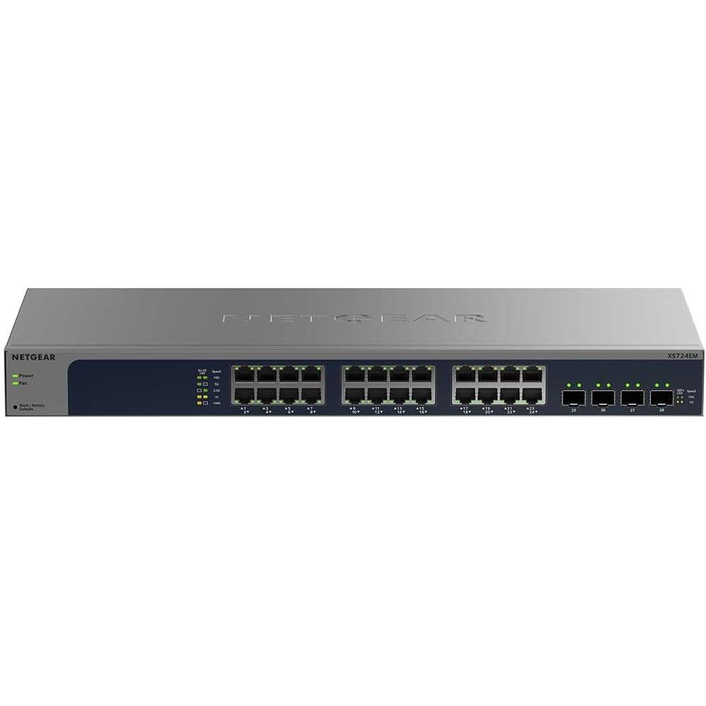 NETGEAR 28-Port 10G/Multi-Gigabit Ethernet Easy Smart Managed Switch - with 4 x 10G SFP+, 5-Speed 100M to 10G, Rackmount or Desktop (XS724EM)