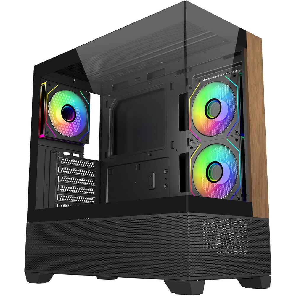 Cooler Master Elite 690 Wood ATX Mid-Tower PC Case � 3 x 120mm ARGB PWM Fans, 425mm GPU, 360mm Radiator Support, Panoramic Tempered Glass, USB Type-C 3.2, High-Airflow Gaming Chassis