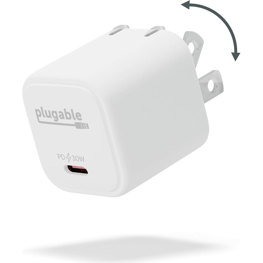Plugable 30W USB-C GaN Charger � MagSafe-Compatible, Fast Charging for iPhone, iPad, Galaxy & USB-C Devices � IT Deployment, Business Travel & Remote Teams � White