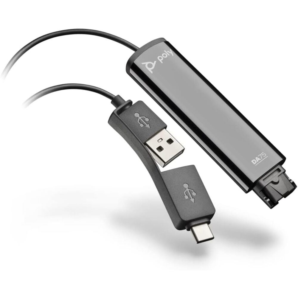 Poly DA75 USB-A/USB-C digital adapter - Works with Poly Call Center Quick Disconnect (QD) Headsets - Works with Avaya, Genesys,&Cisco call center platforms