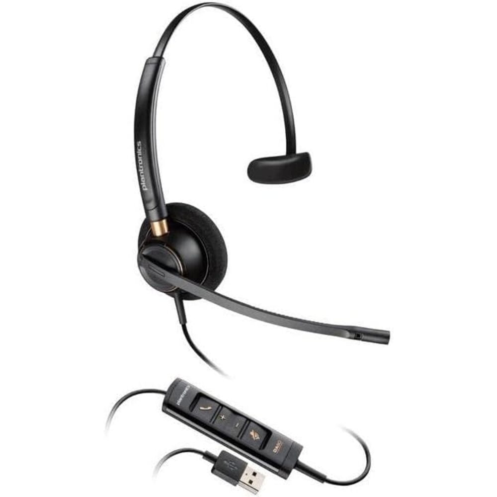 Poly - EncorePro 515 USB-A and USB-C USB Headset (Plantronics) - Cloud System Updates - Acoustic Hearing Protection - Works with Avaya, Genesys, and Cisco Call Center Platforms - Single Ear/Mono,Black