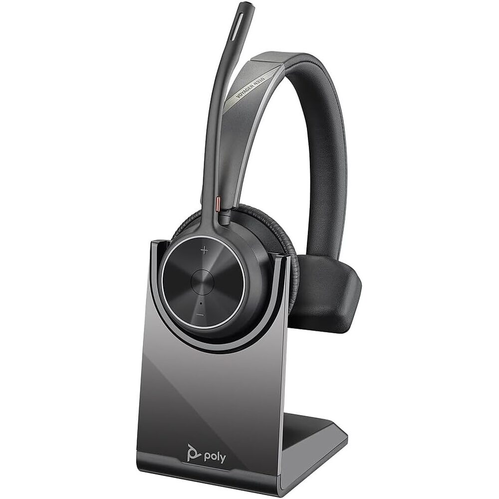 Poly - Voyager 4310 UC Wireless Headset + Charge Stand (Plantronics) - Single-Ear Headset w/Mic - Connect to PC/Mac via USB-C Bluetooth Adapter, Cell Phone via Bluetooth -Works with Teams, Zoom &More
