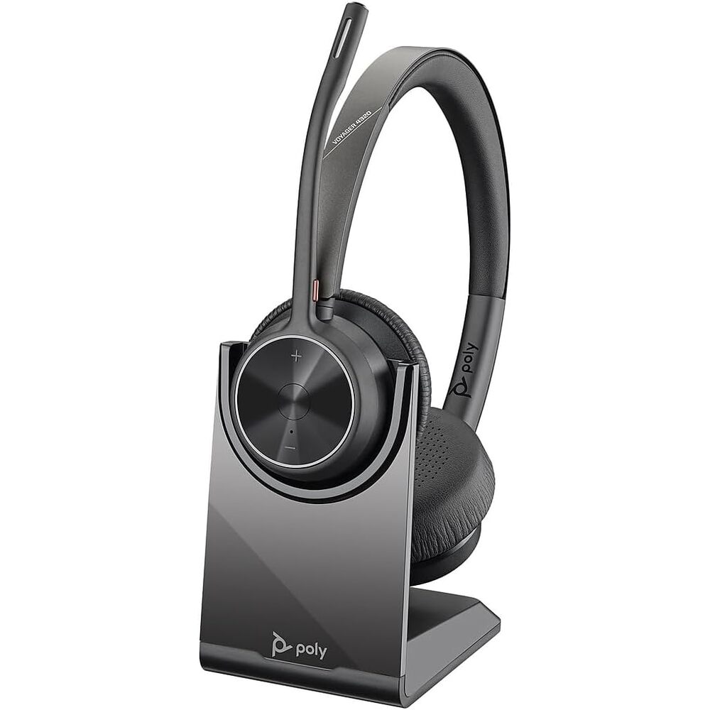 Poly - Voyager 4320 UC Wireless Headset + Charge Stand (Plantronics) - Headphones with Boom Mic - Connect to PC/Mac via USB-C Bluetooth Adapter, Cell Phone via Bluetooth - Works with Teams, Zoom &More