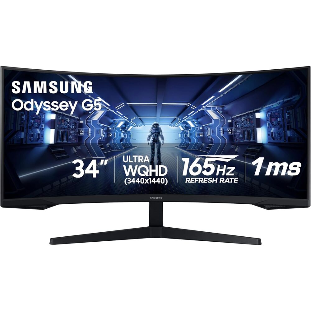 Samsung 34' Odyssey G5 Ultra-Wide Gaming Monitor with 1000R Curved Screen, 165Hz, 1ms, FreeSync Premium, Large Display, Eye Comfort, Multiple Ports, WQHD, LC34G55TWWNXZA, Black