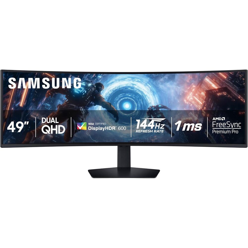 SAMSUNG 49-inch Odyssey G9 (G91F) DQHD, 144Hz, Curved Gaming Monitor, Ultra-Wide 32:9 Screen, DisplayHDR 600, AMD FreeSync� Premium Pro, Ergonomic Stand, LS49FG910ENXZA, 2025