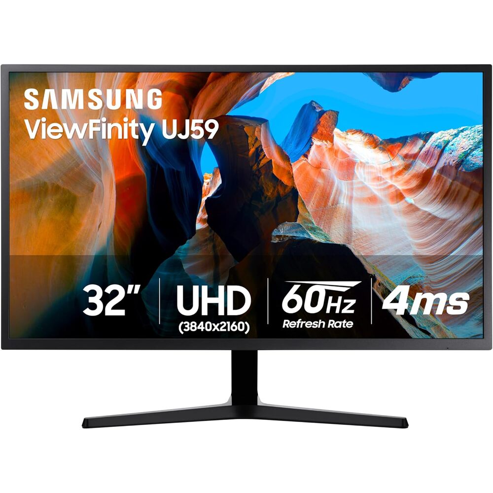 SAMSUNG 32 UJ59 Series 4K UHD (3840x2160) Computer Monitor,VA Panel, HDMI, Display Port, Eye Saver/Flicker Free Mode, FreeSync, LU32J590UQNXZA, Black