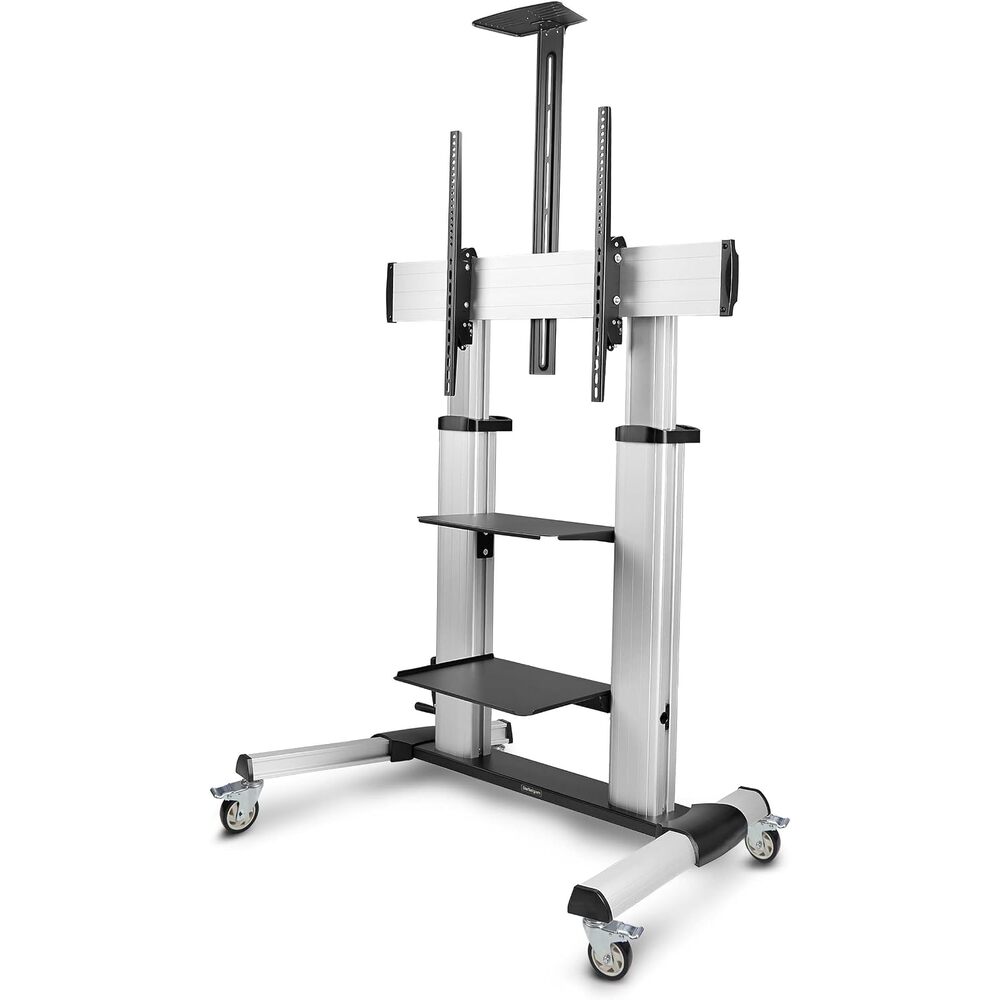 StarTech.com Rolling TV Cart/Stand On Wheels, Up to 100-inch/220lb Flat Screens, Hand Crank Height Adjustable Mobile Trolley